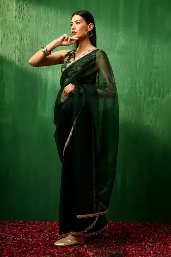 Adaa idika green organza saree