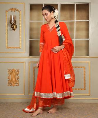Saadgi orange mirror work anarkali set 2