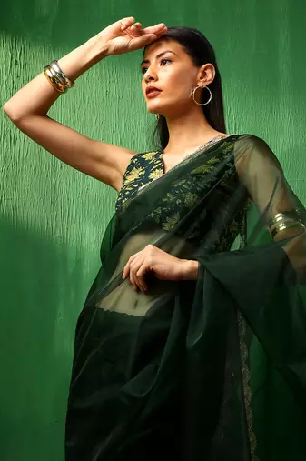 Adaa idika green organza saree
