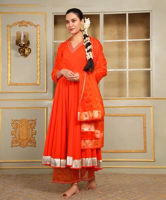 Saadgi orange mirror work anarkali set 3