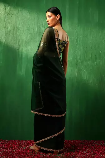 Adaa idika green organza saree