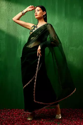 Adaa idika green organza saree