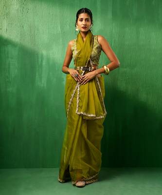 Adaa mehendi green organza saree 1