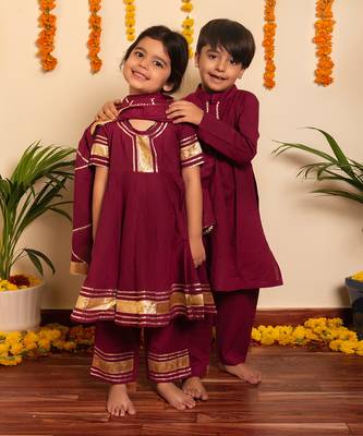 Bachpan burgundy kurta pant set 5