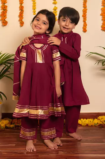 Bachpan burgundy kurta pant set