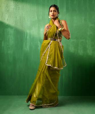 Adaa mehendi green organza saree 2