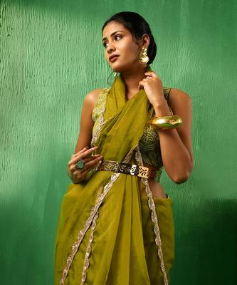 Adaa mehendi green organza saree 3