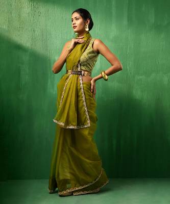 Adaa mehendi green organza saree 4