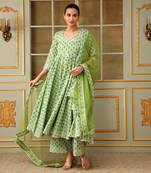 Saadgi blue paisley green anarkali set