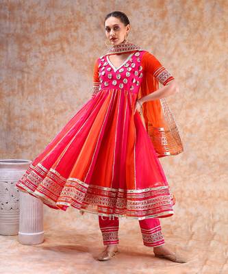 Dil kash orange pink double shade anarkali 1