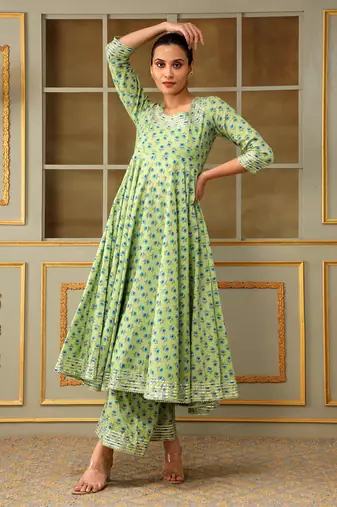 Saadgi blue paisley green anarkali set