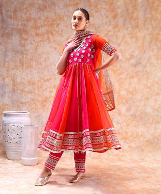 Dil kash orange pink double shade anarkali 2