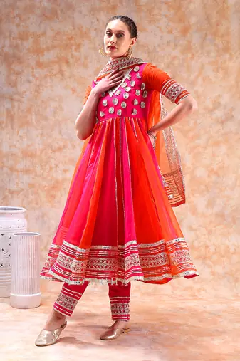 Dil kash orange pink double shade anarkali