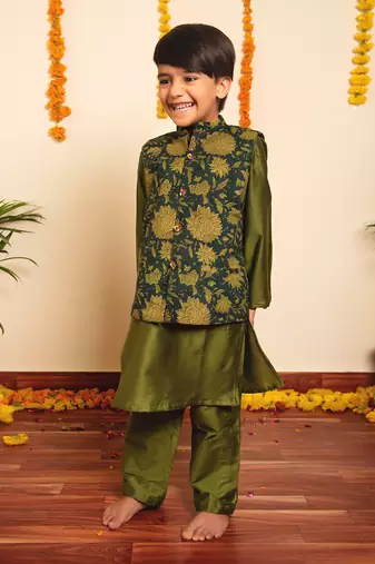 Bachpan idika green kurta jacket set