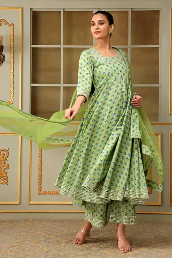Saadgi blue paisley green anarkali set