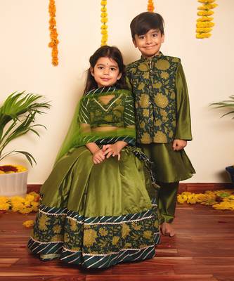 Bachpan idika green kurta jacket set 4