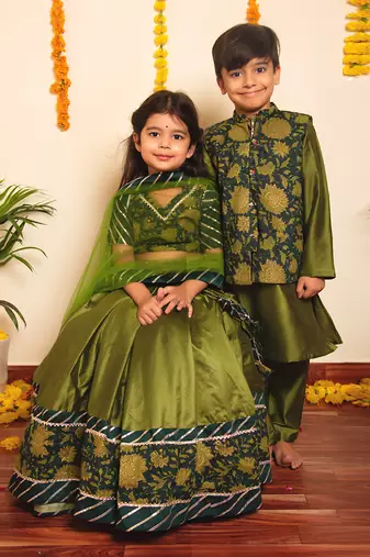 Bachpan idika green kurta jacket set