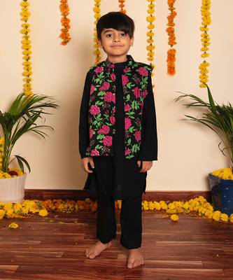 Bachpan gulmohar hand block kurta jacket set 1