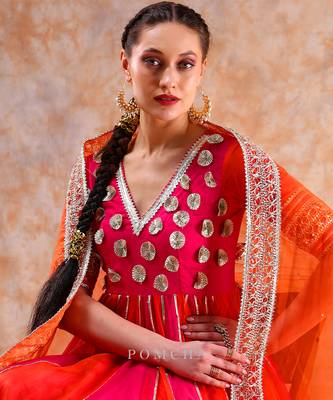 Dil kash orange pink double shade anarkali 4