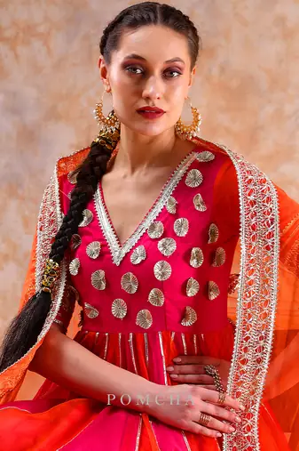 Dil kash orange pink double shade anarkali