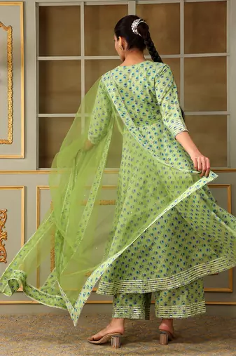 Saadgi blue paisley green anarkali set