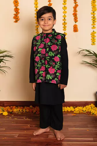 Bachpan gulmohar hand block kurta jacket set