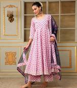 Saadgi blue paisley pink anarkali set