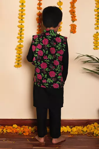 Bachpan gulmohar hand block kurta jacket set
