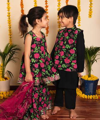 Bachpan gulmohar hand block kurta jacket set 4