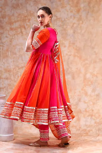Dil kash orange pink double shade anarkali