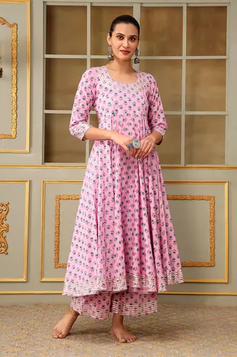 Saadgi blue paisley pink anarkali set