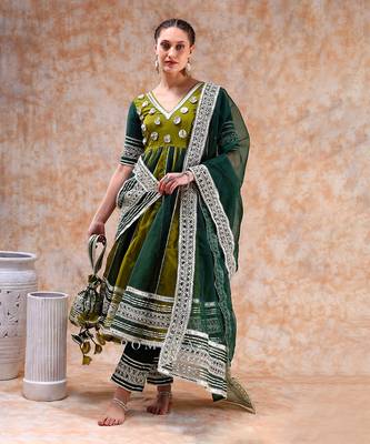 Dil kash green double shade anarkali set 1