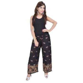 Black Jaipuri Gold Print Cotton Palazzo 3