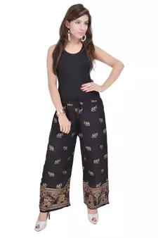 Black Jaipuri Gold Print Cotton Palazzo