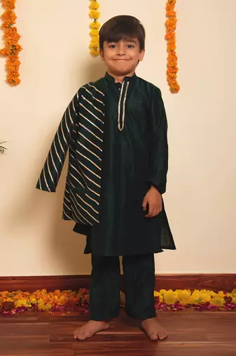 Bachpan mimosa green kurta jacket set