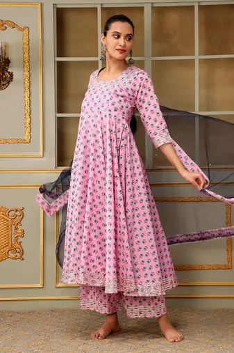 Saadgi blue paisley pink anarkali set