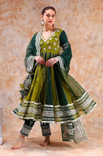 Dil kash green double shade anarkali set