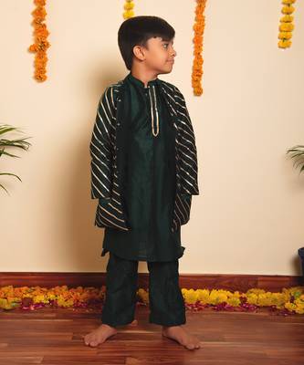 Bachpan mimosa green kurta jacket set 3