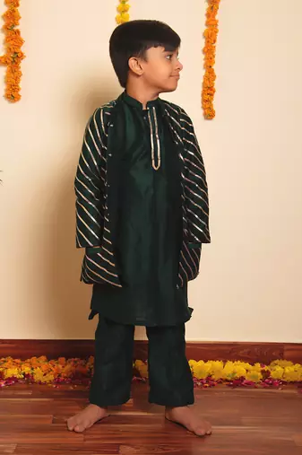 Bachpan mimosa green kurta jacket set