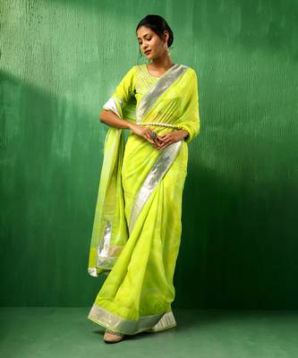 Adaa bright green organza saree 1