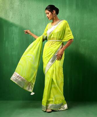 Adaa bright green organza saree 2