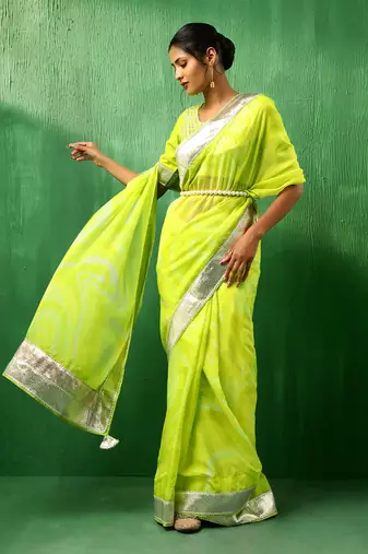 Adaa bright green organza saree