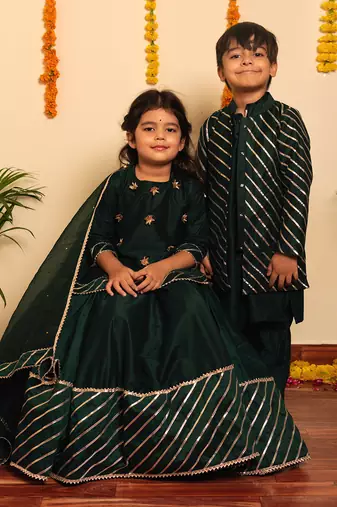 Bachpan mimosa green kurta jacket set