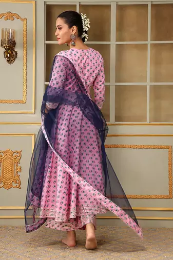 Saadgi blue paisley pink anarkali set