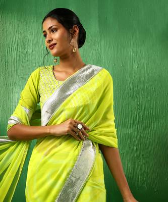 Adaa bright green organza saree 3