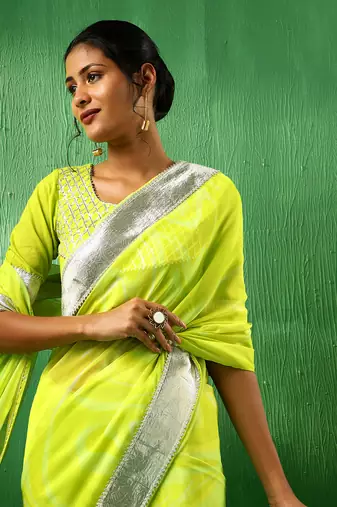 Adaa bright green organza saree
