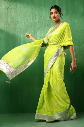 Adaa bright green organza saree