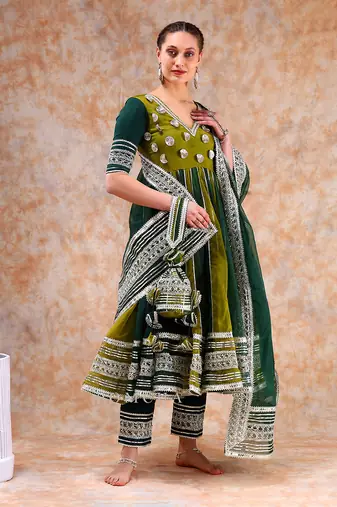 Dil kash green double shade anarkali set