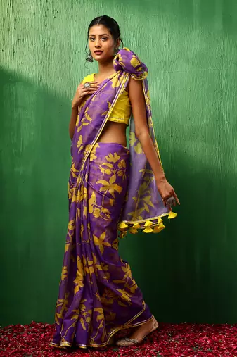 Adaa violet organza saree