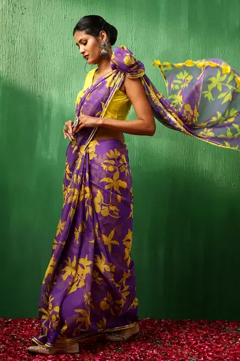 Adaa violet organza saree